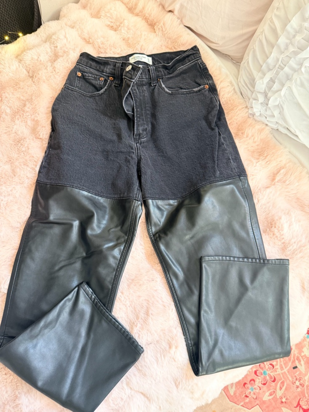 Abercrombie & Fitch Black Two-Tone Faux Leather & Denim Women's Jeans